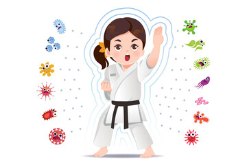 Asian girl practice judo to good healthy, away from disease and bacteria that risk their health.