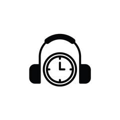 head phone and alarm time for music logo design vector illustration