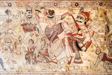 Detail of a mural from the Lakshmi Narayan Temple in Orchha, Madhya Pradesh, India.