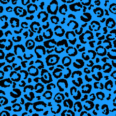 Abstract modern leopard seamless pattern. Animals trendy background. Blue and black decorative vector stock illustration for print, card, postcard, fabric, textile. Modern ornament of stylized skin