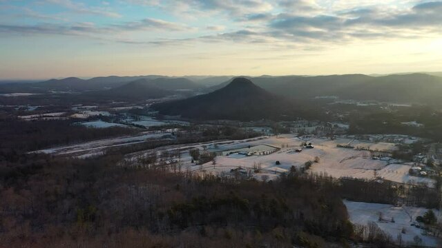 morning drone view snow covered mountains