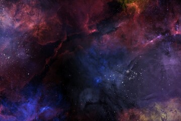 Plakat One off digitally generated fantasy outer space galaxy scene with nebulas and star fields