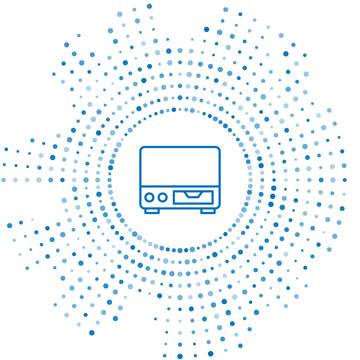 recommend clip art: Blue line Old video cassette player icon isolated on white background. Old beautiful retro hipster video cassette recorder. Abstract circle random dots. Vector