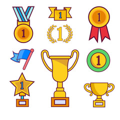 Trophy Vector Icon Illustration in Flat cartoon style. Gold Trophies On on the white background, trophy Reward Icon Concept.