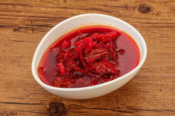 Russian traditional Borsch soup with cabbage