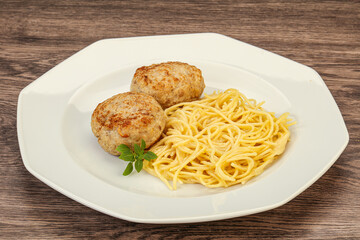 Spaghetti with homemade chicken cutlet