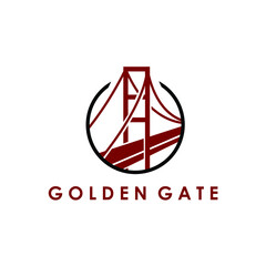 golden gate logo simple flat in the circle shape - obrazy, fototapety, plakaty
