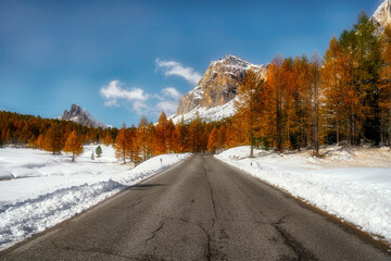 Winter view in the Sella mountain range, in the Italian Alps, Dolomites, Italy	