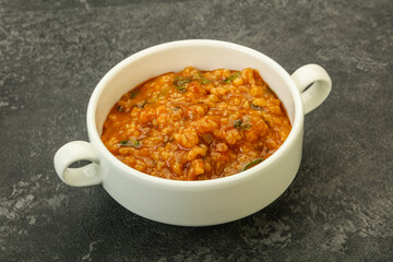 Traditional Georgian Kharcho soup with meat