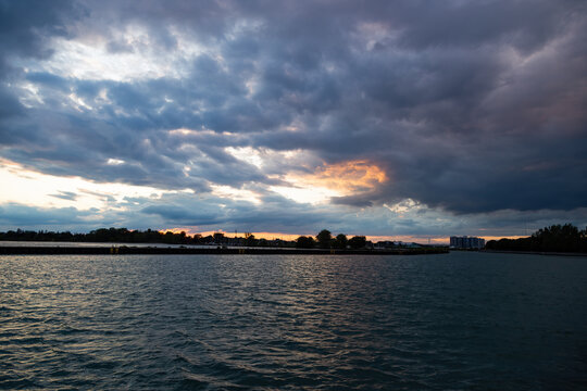 Beautiful sunset clouds in the Whitby Harbour, Ontario