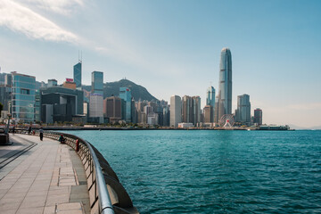 Waterfront Promenade with Victoria Harbour and skyline of Hong kong Island