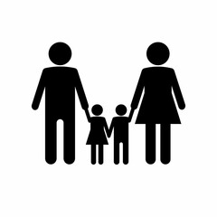 Happy family icon. Two children, dad and mom, stand together. Vector illustration.