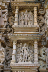 Detail of the Vamana Temple in Khajuraho, Madhya Pradesh, India. Forms part of the Khajuraho Group of Monuments, a UNESCO World Heritage Site.