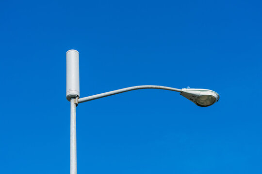 A Typical Small Cell Antenna For 5G Wireless Network Installed On A Street Light Pole.