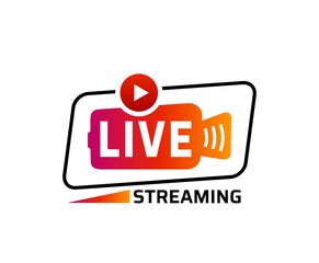 Live streaming logo - trendy vector design element with play button for news and TV or online broadcasting.