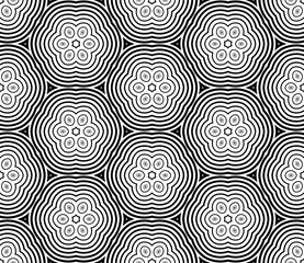 Fototapeta na wymiar Abstract fantasy striped halftone ,thin line round shapes geometric seamless pattern. Creative mosaic, tile background.