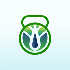 rural property with fitness dumbbell icon vector logo design.