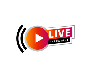 Live streaming logo - trendy vector design element with play button for news and TV or online broadcasting.