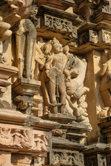 Detail of the Vamana Temple in Khajuraho, Madhya Pradesh, India. Forms part of the Khajuraho Group of Monuments, a UNESCO World Heritage Site.