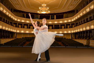Dancers on stage in ballet theatre