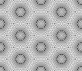 Abstract fantasy striped halftone ,thin line round shapes geometric seamless pattern. Creative mosaic, tile background.