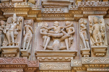 Detail of the Kandariya Mahadev Temple in Khajuraho, Madhya Pradesh, India. Forms part of the Khajuraho Group of Monuments, a UNESCO World Heritage Site.