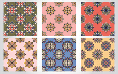 Cute abstract doodle floral or geometric mandala seamless pattern