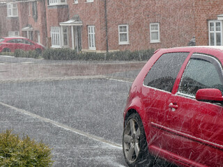 Hailstones in a suburban street