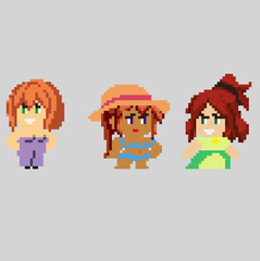 Set of pixel characters in art style