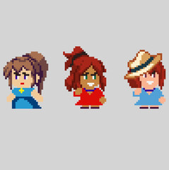 Set of pixel characters in art style