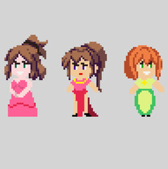 Set of pixel characters in art style