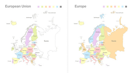 Map of Europe and European union divided to separates states vector