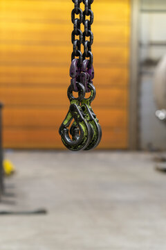 lifting hooks close-up in the workshop