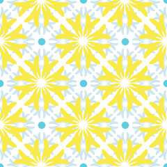 Abstract seamless pattern with mandala flower. Mosaic, tile, polka dot. Floral background.