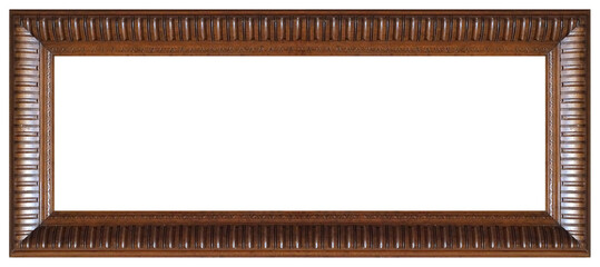 Panoramic wooden frame for paintings, mirrors or photo isolated on white background. Design element with clipping path