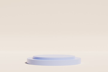 Blue podium or pedestal for products or advertising on beige background, minimal 3d illustration render