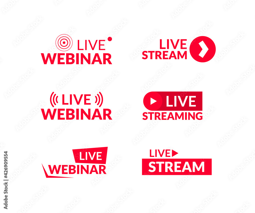 Poster set of live streaming and live webinar icons. vector illustration