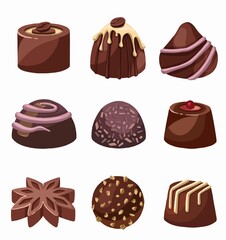 Set of colorful chocolate desserts and candies from boxes for special holidays, valentine day