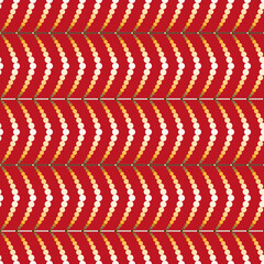 Vector, Seamless, Image from A Stylized Image of Yellow-And-White Beads and Dark-White Dotted Stripes On a Red Background
