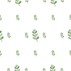 green leaves background seamless floral pattern simple doodle cute print for for textiles, wallpaper, wedding pictures and invitations hand painted watercolor illustration on white background