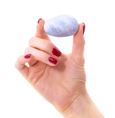 In the hands of a blue stone.