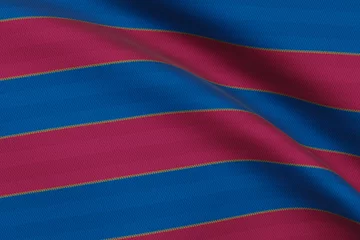 Poster Flag of Barcelona waving on the wind. The colors of the Barcelona Sports Club  © muchomoros