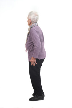 Full Portrait Of A Senior Woman Profile And Looking Away On White Background