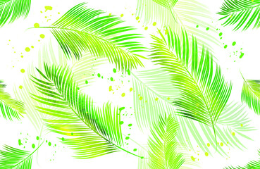 
Yellow-green palm leaves with watercolor texture. Seamless pattern for web design, textiles, wrapping paper, greeting card. Vector.