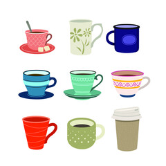 Set of cups, flat design style.