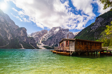 Landscape of Lake Braies in Tyrol