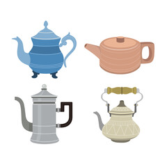Set of teapots, flat design style.