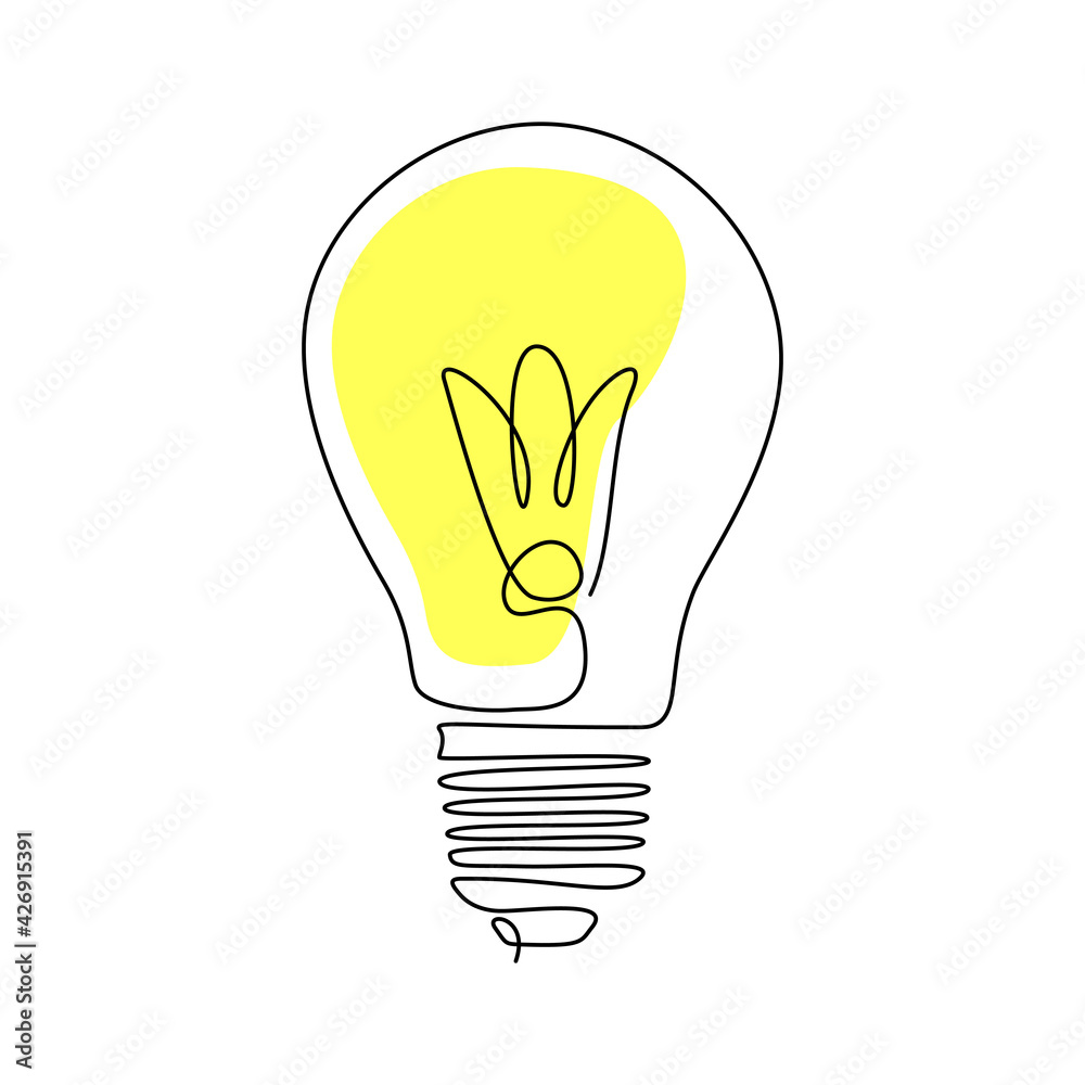 Poster continuous one line drawing light bulb. lamp in lineart style. editable stroke. creative concept of 