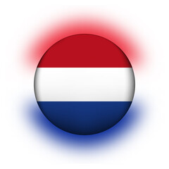 Glass light ball with flag of Netherlands. Round sphere, template icon. Dutch national symbol. Glossy realistic ball, 3D abstract vector illustration highlighted on a white background. Big bubble