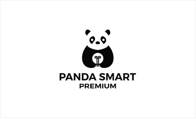 panda smart logo vintage hipster retro vector icon illustration © SBY